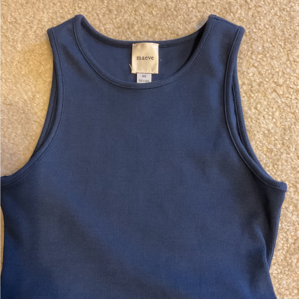 Maeve Anthropologie Bubble Peplum Navy Ink Stretch Tank Top Sleeveless XS NWT - Picture 12 of 13